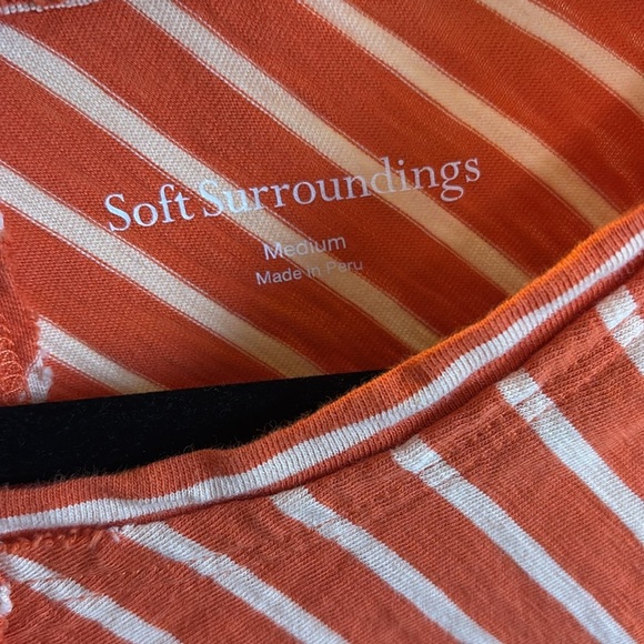 SOFT SURROUNDINGS Indra Striped Tee Cotton/ Koi Orange/ Size Medium - Picture 2 of 5